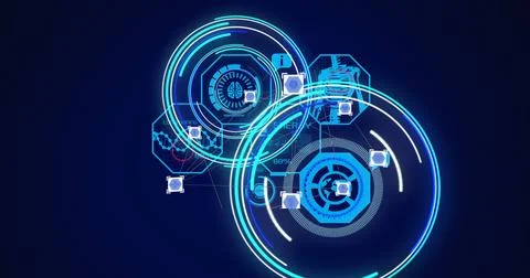 Image of scopes scanning and data processing over digital screen Illustrazione stock