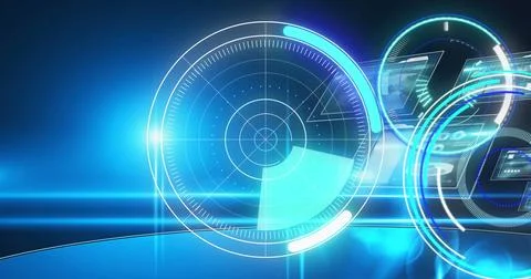 Image of scopes scanning and data processing on digital screens イラスト素材