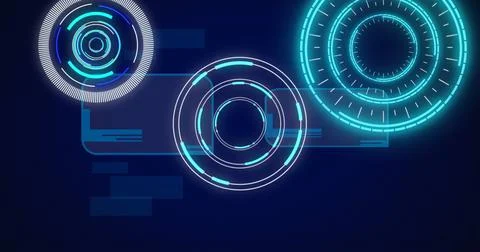 Image of scopes scanning and data processing over digital screen Illustrazione stock