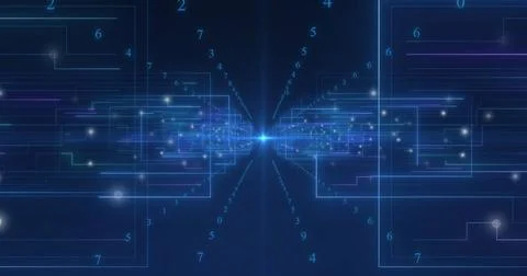 Image of scopes scanning and data processing with binary coding on blue Illustrazione stock