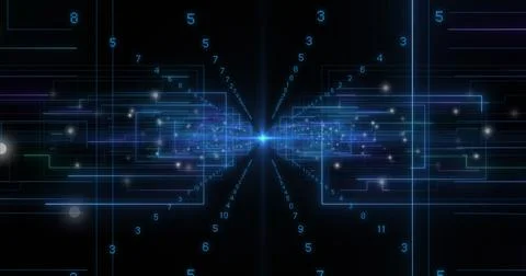 Image of scopes scanning and data processing with binary coding on black Stock Illustration