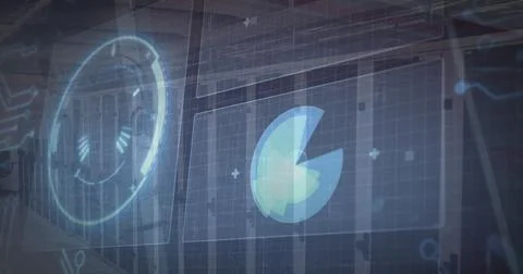 Image of scopes scanning and data processing over computer servers Illustrazione stock