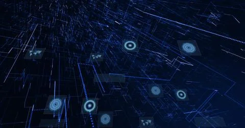 Image of scopes scanning and data processing on dark background 스톡 사진