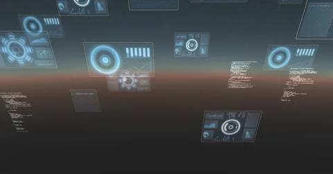 Image of scopes scanning and data processing over screens Stock Photos