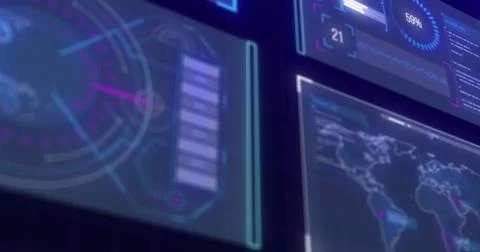 Image of scopes scanning and data processing over screens 写真素材