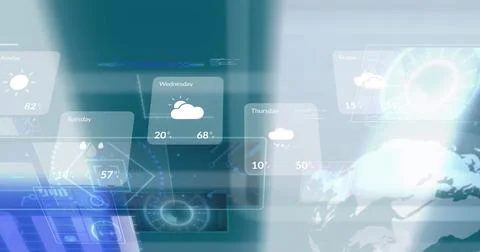 Image of scopes scanning and data processing over blue background 스톡 사진