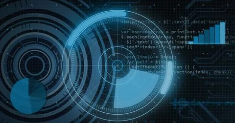 Image of scopes scanning and data processing over black background 스톡 사진