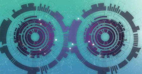 Image of scopes scanning and data processing over dark background 写真素材