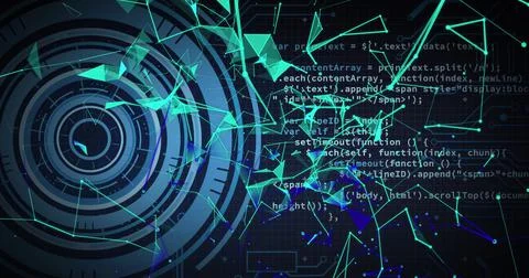 Image of scopes scanning and network of connections over processor elements Ilustración de archivo