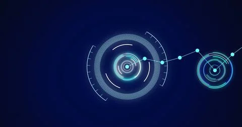 Image of scopes scanning and network of connections on blue background Stock Illustration