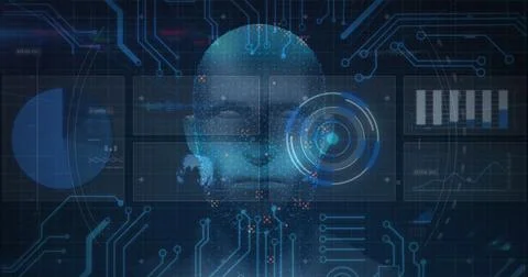 Image of scopes scanning human head over grid Stock Illustration