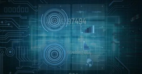 Image of scopes scanning, numbers changing and data processing Stock Illustration