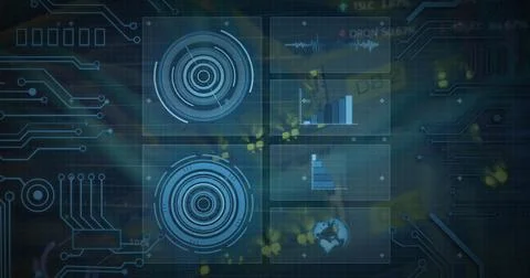 Image of scopes scanning over cables in computer server Stockfoto's