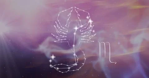 Image of scorpio star sign over clouds of smoke in background Stock Photos