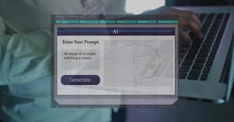 Image of screen with ai text over african american man using laptop Stock Photos