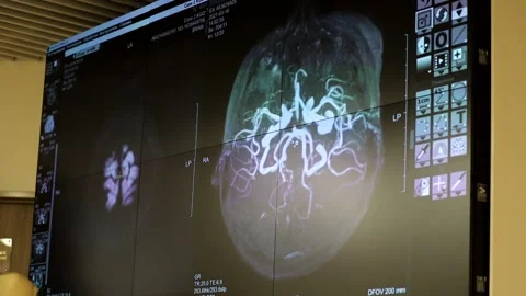 Image on the screen of computed tomography of the brain in the clinic. Stock Footage 168262684