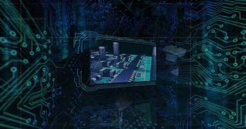 Image of screen with data processing and microprocessor connections over male 写真素材