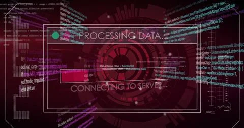 Image of screen with data processing over dark background 库存照片