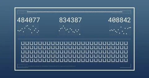 Image of screen with data processing over blue background 스톡 사진