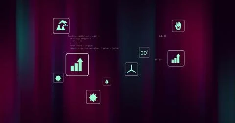 Image of screens with data processing on dark background Stock Illustration