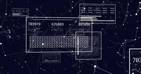 Image of screens with data processing over dark background Stock Photos