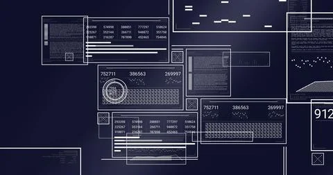 Image of screens with data processing over dark background 写真素材
