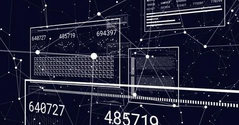 Image of screens with data processing over dark background Stock Photos