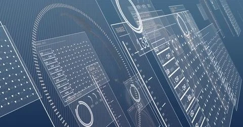 Image of screens with data processing over blue background 스톡 사진