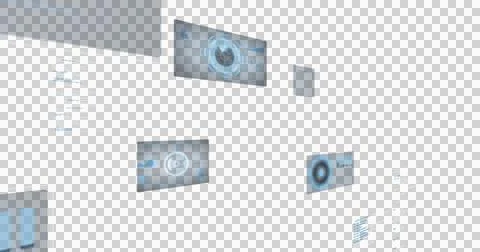 Image of screens with glowing blue scope scanning and data processing on black Stock Illustration