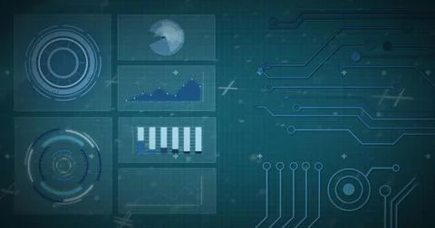 Image of screens with scope scanning and data processing Illustrazione stock