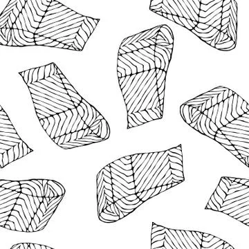 Image Seamless Pattern with Salmon Filet for Seafood Menu. Ink Vector Stock Illustration