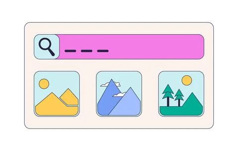 Image search interface with landscape results 2D cartoon clip art Ilustração Stock