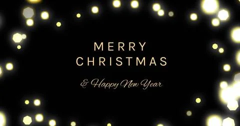 Image of season's greetings text with flickering lights on black background Stock Illustration