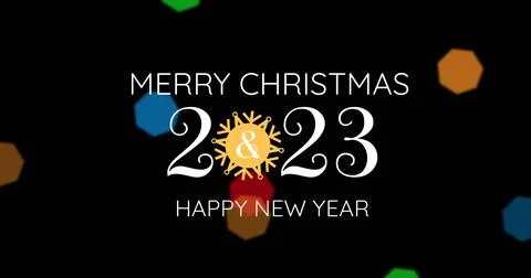 Image of season's greetings text with flickering fairy lights on black Stock Illustration