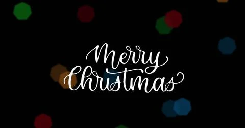 Image of season's greetings text with flickering fairy lights on black Stock Illustration