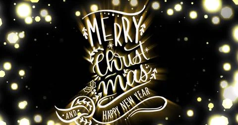 Image of season's greetings text with flickering fairy lights on black Stock Illustration