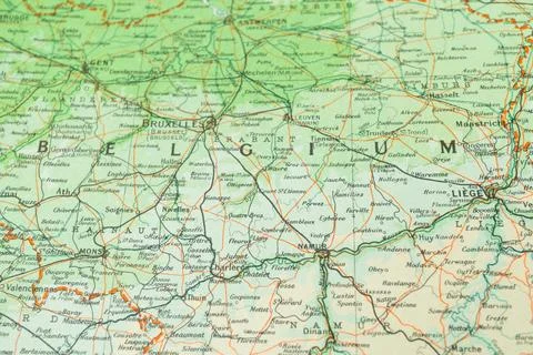 The image is a section of a topographic map showing parts of France and Bel.. Stock Photos