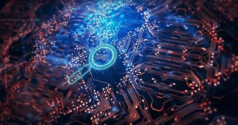 Image of security awareness text and circuit board over black background Stock Illustration