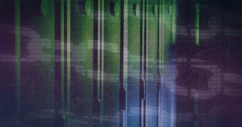 Image of security chain icon and network of connections against computer server Stock Illustration