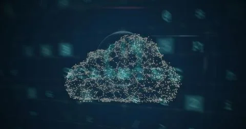 Image of security padlock and cloud icon over cyber security data processing on 스톡 사진