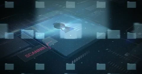 Image of security padlock and data processing over navy background イラスト素材