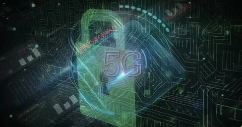 Image of security padlock and data processing over navy background Stock Illustration