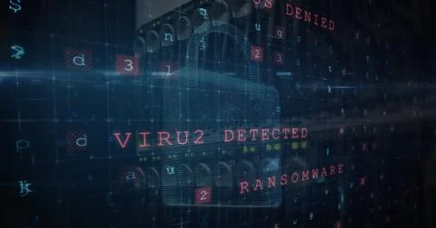 Image of security padlock and data processing over black background Illustrazione stock