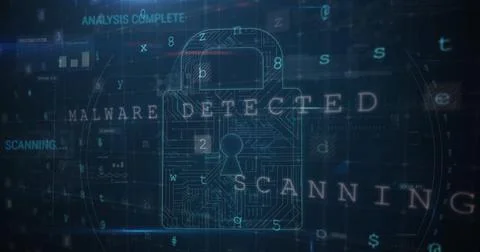 Image of security padlock and data processing over navy background 스톡 일러스트