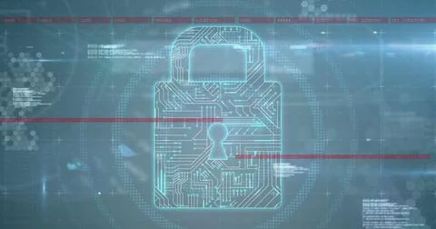 Image of security padlock and data processing over black background Stock Illustration