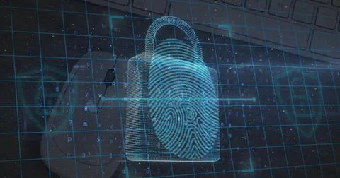 Image of security padlock and data processing over computer Stock Illustration