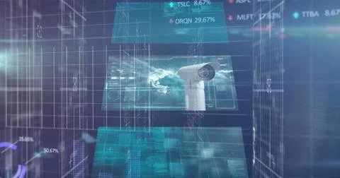 Image of security padlock and data processing over computer circuit board Foto stock