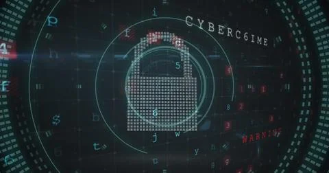 Image of security padlock icon against cyber security data processing Stockfoto's