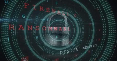 Image of security padlock icon against cyber security data processing 写真素材