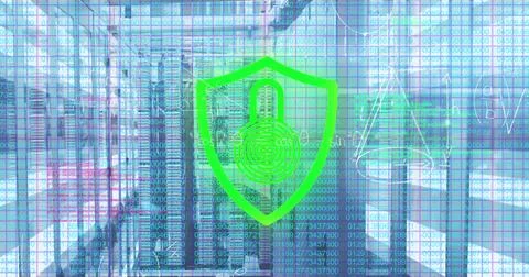 Image of security padlock icon and mathematical equations against computer Stock Photos
